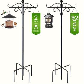 2pcs 92 Inch Heavy Duty Shepherds Hooks - Adjustable Rustic Iron Hooks with 5 Prongs Base, Easy Install for Birdhouses, Lanterns, Plant Baskets