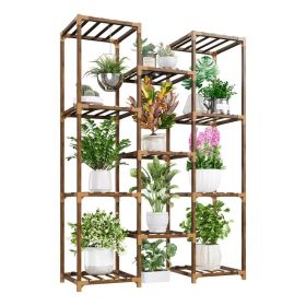 11 Tier Corner Plant Stand, Tall Eucalyptus Wood Plant Rack with Hanging Space, Multi-Level Flower Pot Shelf for Indoor Outdoor Balcony, Patio