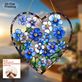 CIFbuy Acrylic Blue Floral Heart Stained Glass Style Sun Catcher Window Wall Decor Handmade Home Garden Gift (TikTok, temu pick-up service)