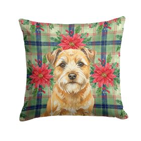 Wheaten Border Terrier Christmas PoinsettIas Throw Pillow Decorative Indoor Outdoor Accent Cushion for Couch, Bed or Patio, 18Hx18W