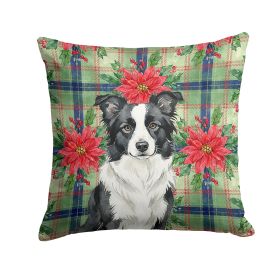 Border Collie Christmas PoinsettIas Throw Pillow Decorative Indoor Outdoor Accent Cushion for Couch, Bed or Patio, 18Hx18W