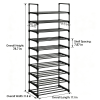 10 Tier Shoe Rack Narrow Shoe Shelf Tall Metal Shoe Storage Organizer for Entryway Closet, Freestanding Boot Rack with Hooks, Holds 20-24 Pairs