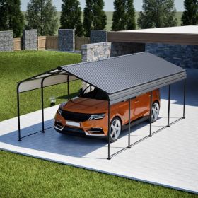 Galvanized Steel Carport Canopy, Heavy Duty Triangle Reinforced Frame, UV-Proof Waterproof Roof, Large Capacity For Car, SUV, Boat, Tractor (Option: 12x20 FT Black  Metal)