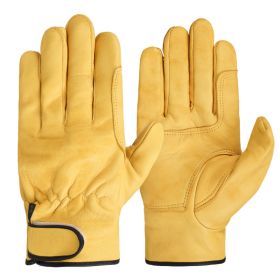 ork gloves sheepskin leather workers work welding safety protection garden sports motorcycle driver wear-resistant gloves (Color: Palm protection YE, size: L)