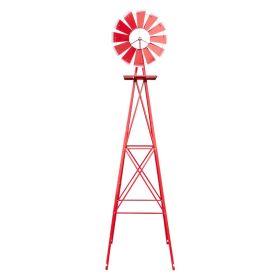 Assorted windmills 8 feet green with weathervane 4 legs vertical windmill rotatable windmill iron garden decoration garden tools (Color: Red)